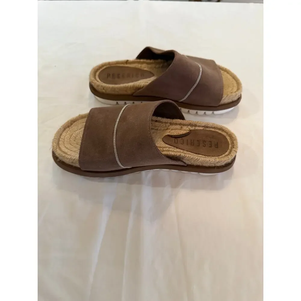 Peserico Taupe Slide Sandals with Rope Footbed